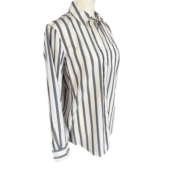 Lands' End Petite XSP 2-4 no iron blue and cream striped button down shirt - Picture 2 of 8